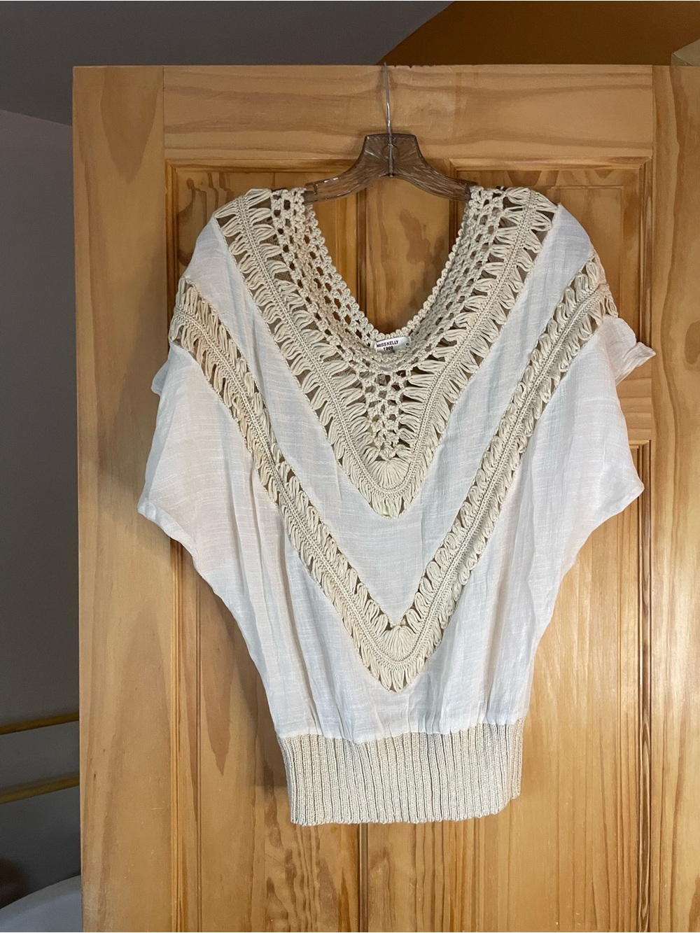 Cream Crochet-Trim Pullover Tunic Top